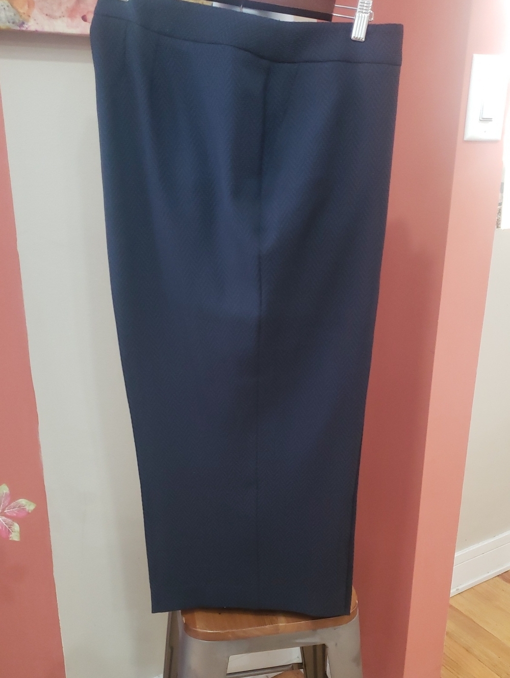 Jones New York Navy Herringbone Ankle Crop Dress Trousers, 20W